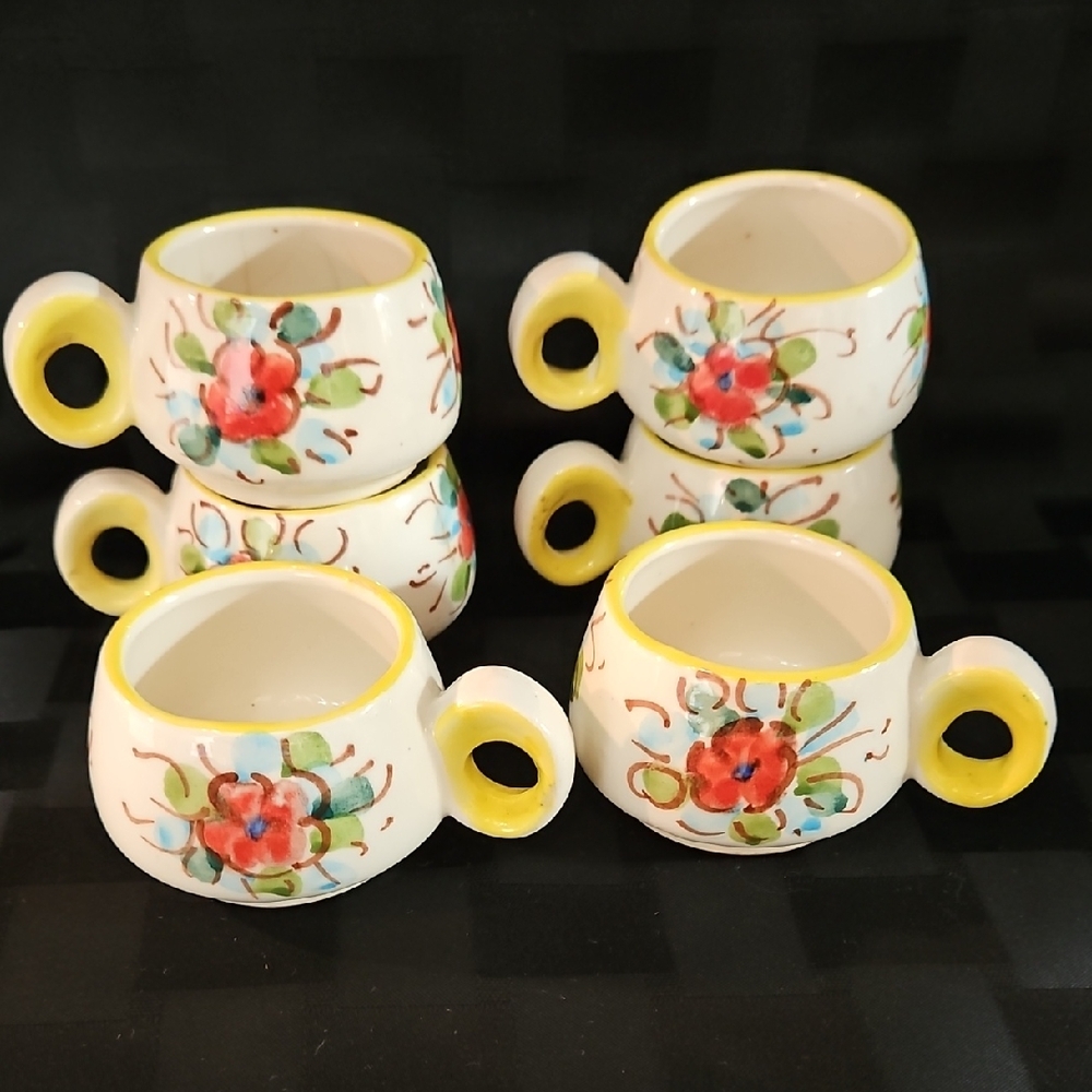 VTG Handpainted Italian Majolica Ceramic Espresso Cups - Display/Crafts Set of 6